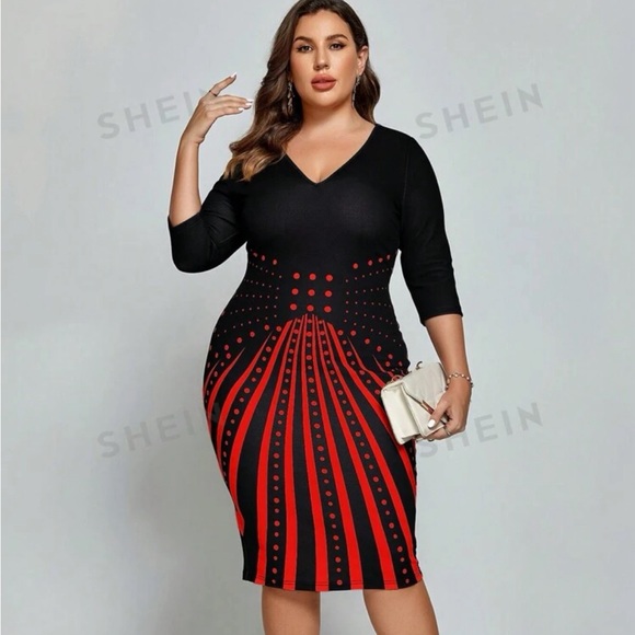 SHEIN Clasi Plus Size Striped Polka Dot Printed Slim Fit Dress 4X - Picture 4 of 6